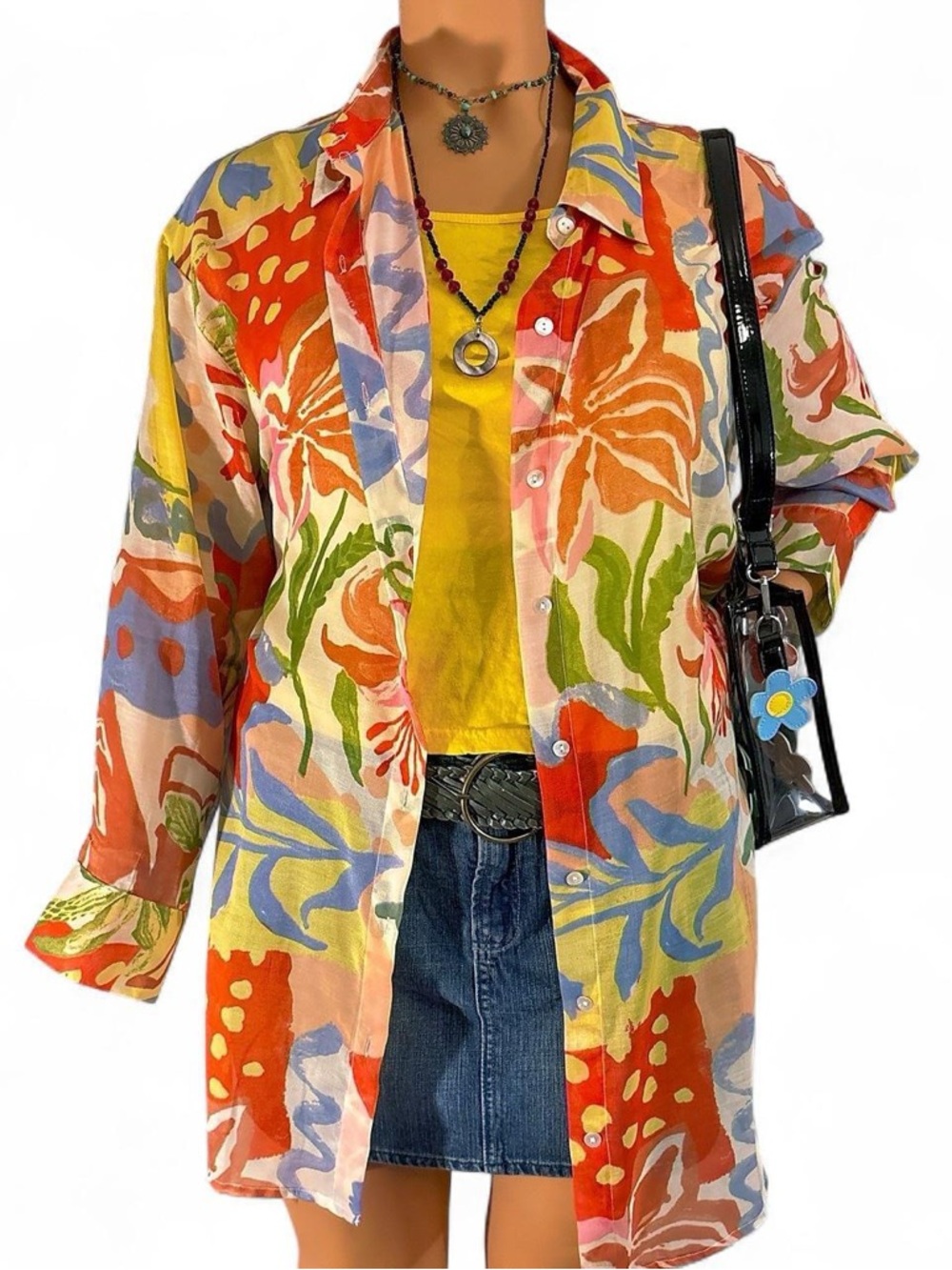 Club Z Collection Sheer Floral Button Down Blouse 2X Colorful Cover Up